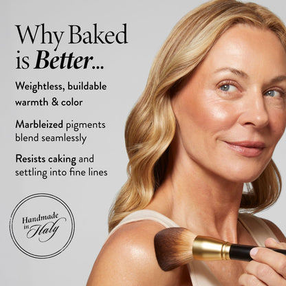 Laura Geller New York terracotta baked bronzer for seamless contouring and eyeshadow application.