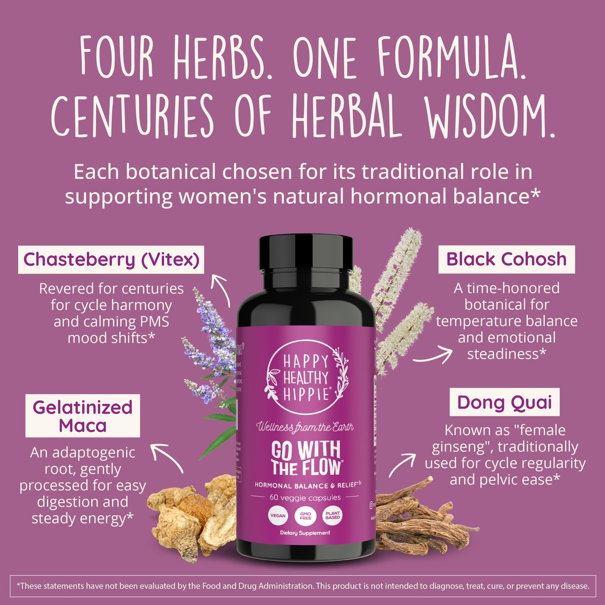 Happy Healthy Hippie Go With The Flow vegan veggie capsules for period regulation