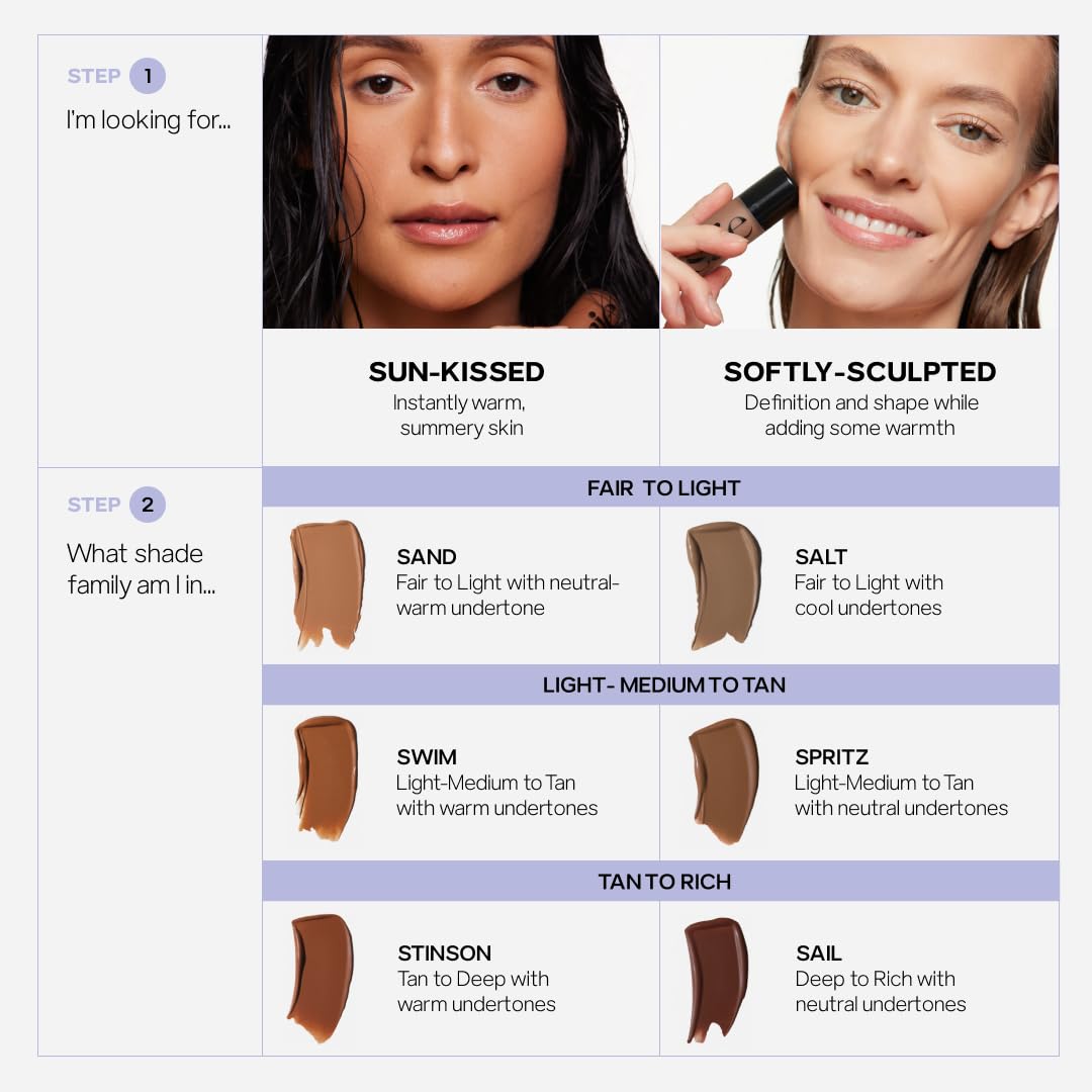 Non comedogenic liquid bronzer blend comparison on face