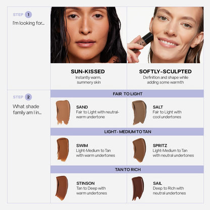 Non comedogenic liquid bronzer blend comparison on face