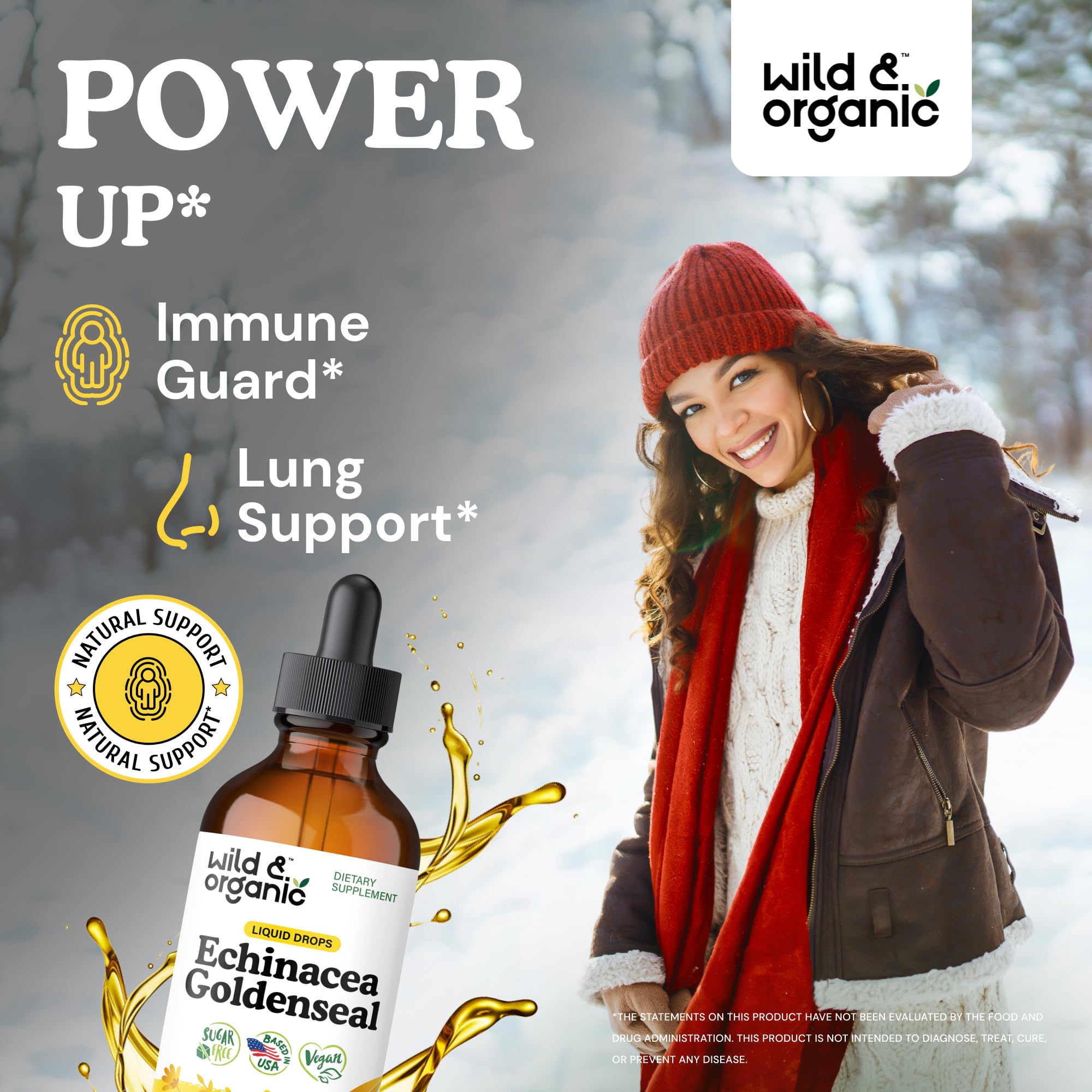 Wild and Organic immune support liquid drops bottle label