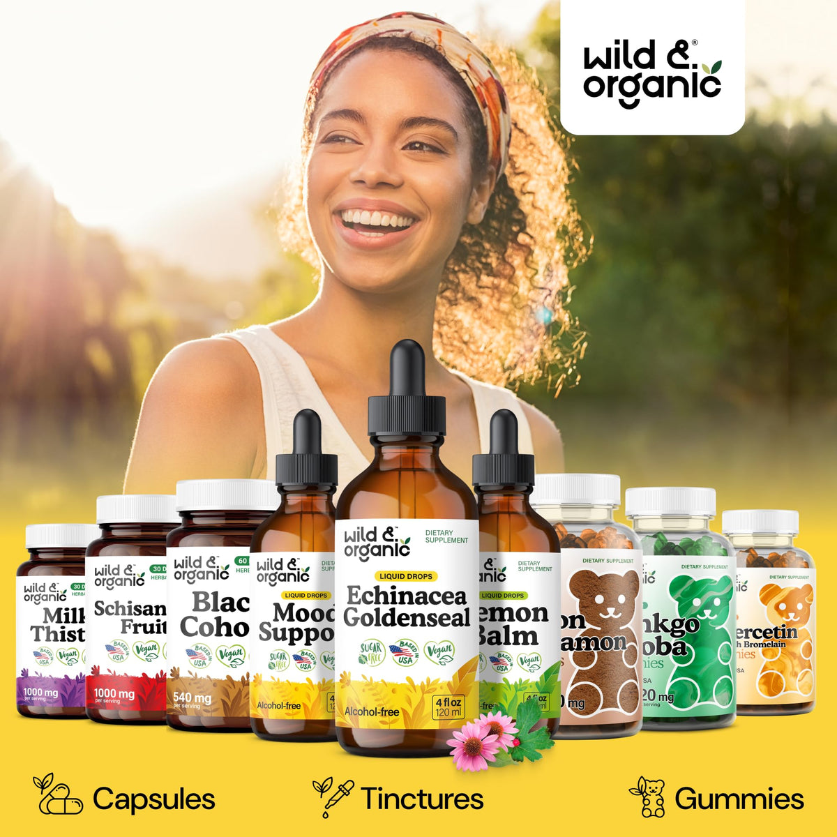 Close up of Wild and Organic Echinacea Goldenseal ingredient details