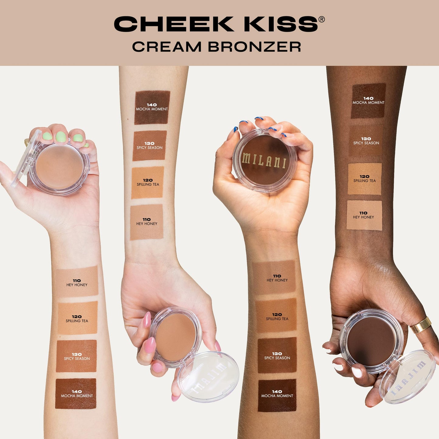 Side view of the lightweight Milani Cheek Kiss Cream Bronzer compact layout.