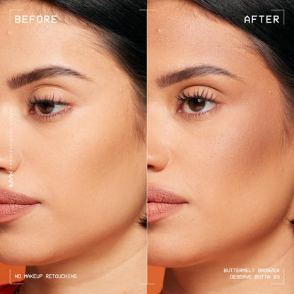 NYX longwear powder bronzer compact opened showing the light medium cool shade.