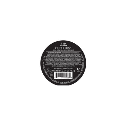 Back label of the Milani 110 Hey Honey cream bronzer compact showcasing the vegan and cruelty free logos.