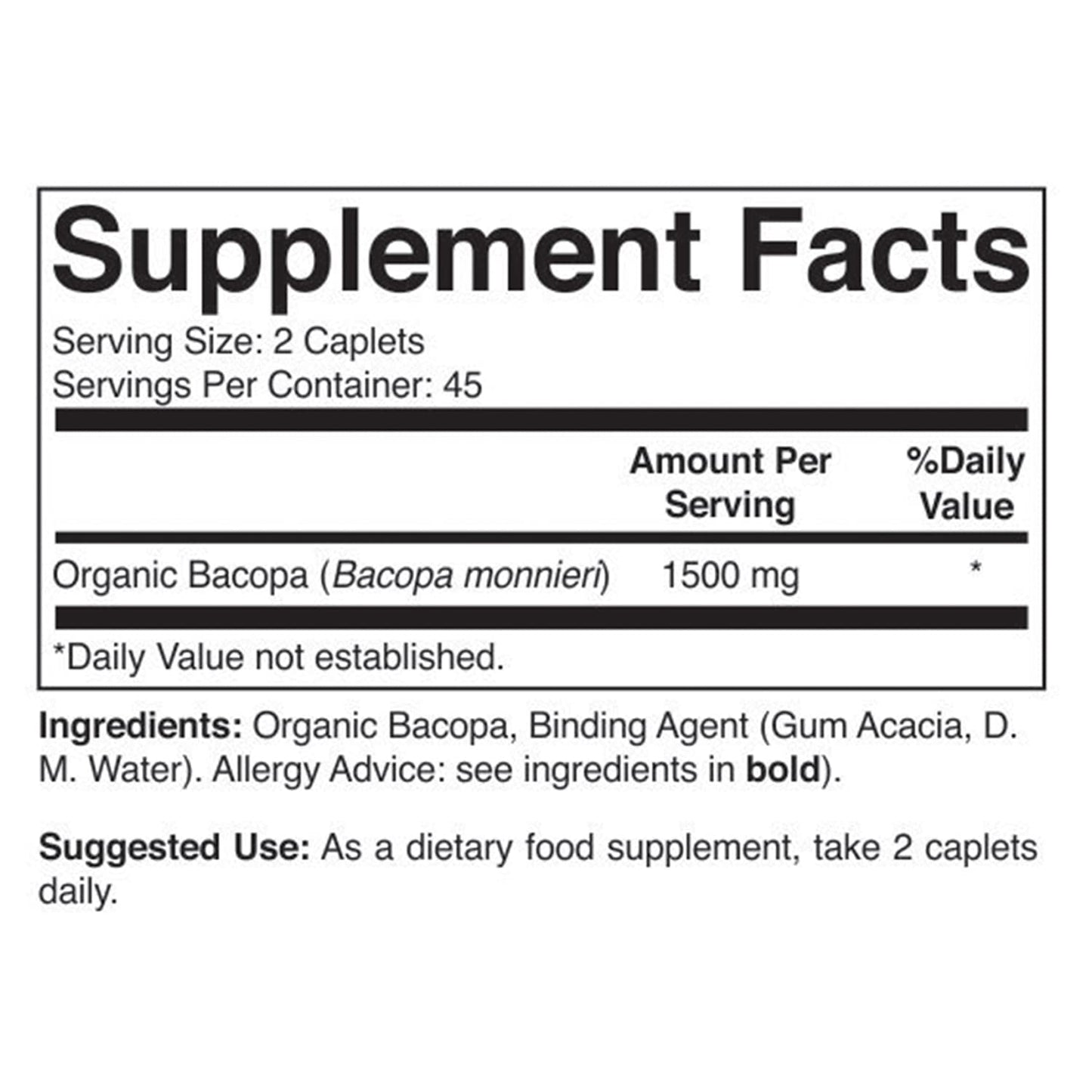 Brieofood vegetarian brain health supplement showing serving size facts