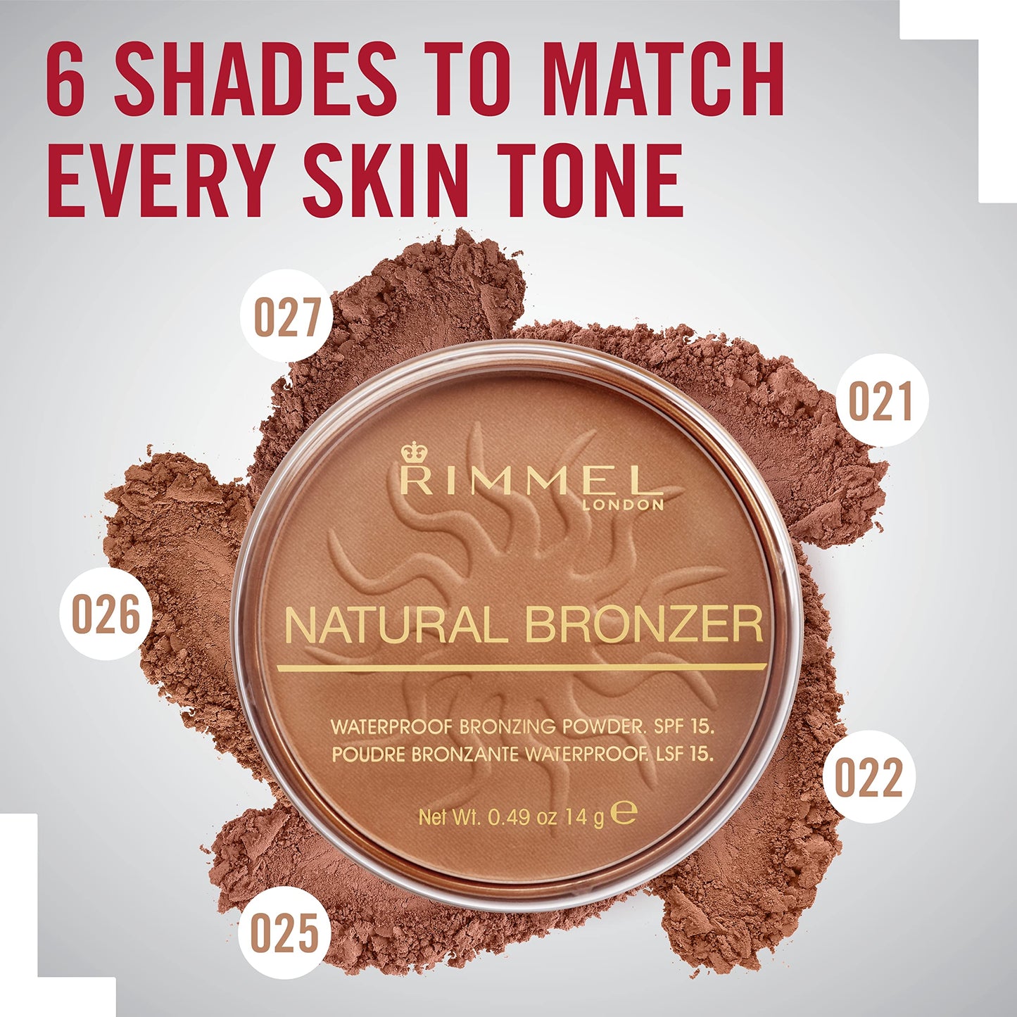 Imported Rimmel London matte bronzer packaging highlighting the SPF 15 sun protection details.