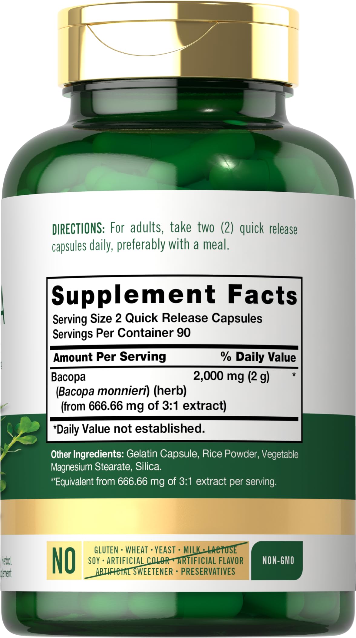 Carlyle Brahmi supplement bottle showing supplement facts label and 1000 Milligrams serving size details