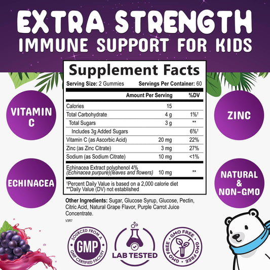 Close up of Nature's Nutrition immune support supplement label