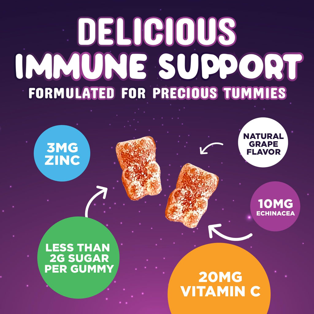 Child holding Nature's Nutrition immune support gummy bottle