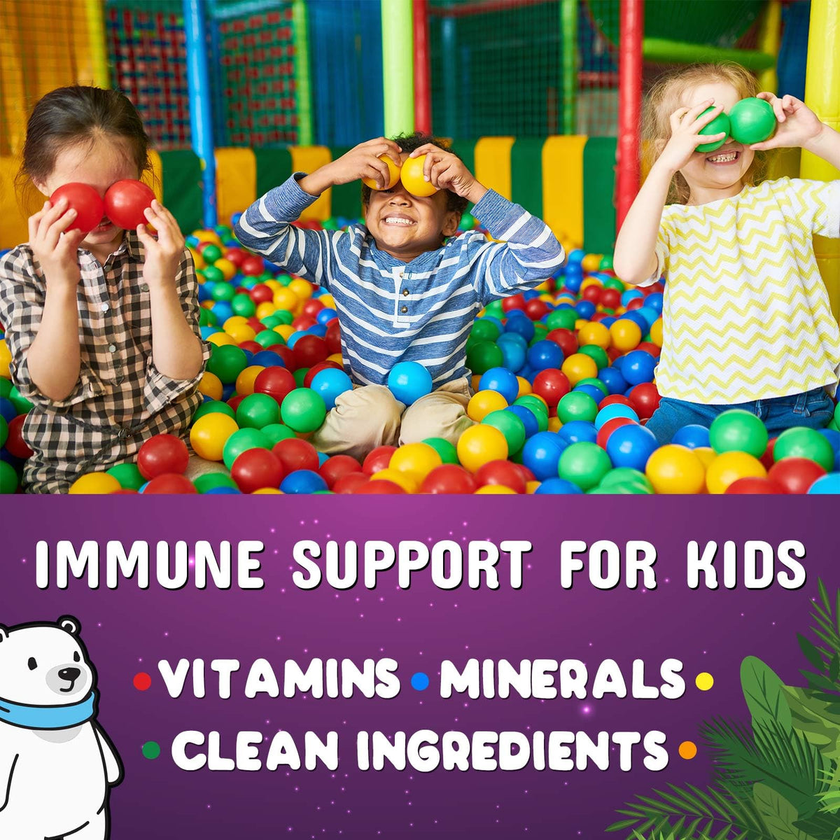 Group of fruit-flavored immune support gummy bears