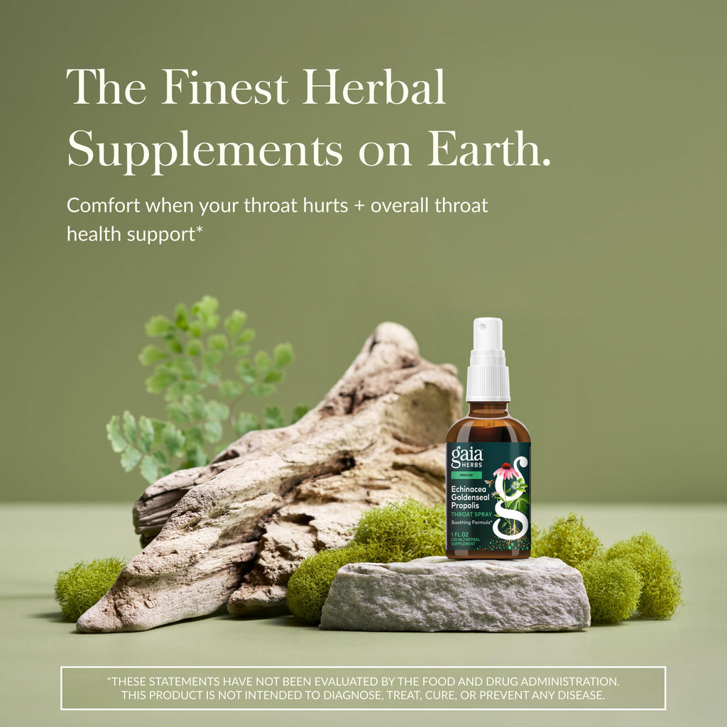 Gaia Herbs Echinacea Goldenseal Propolis Throat Spray packaging details