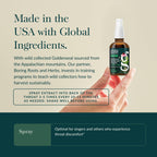 Close up of Gaia Herbs throat spray label ingredients