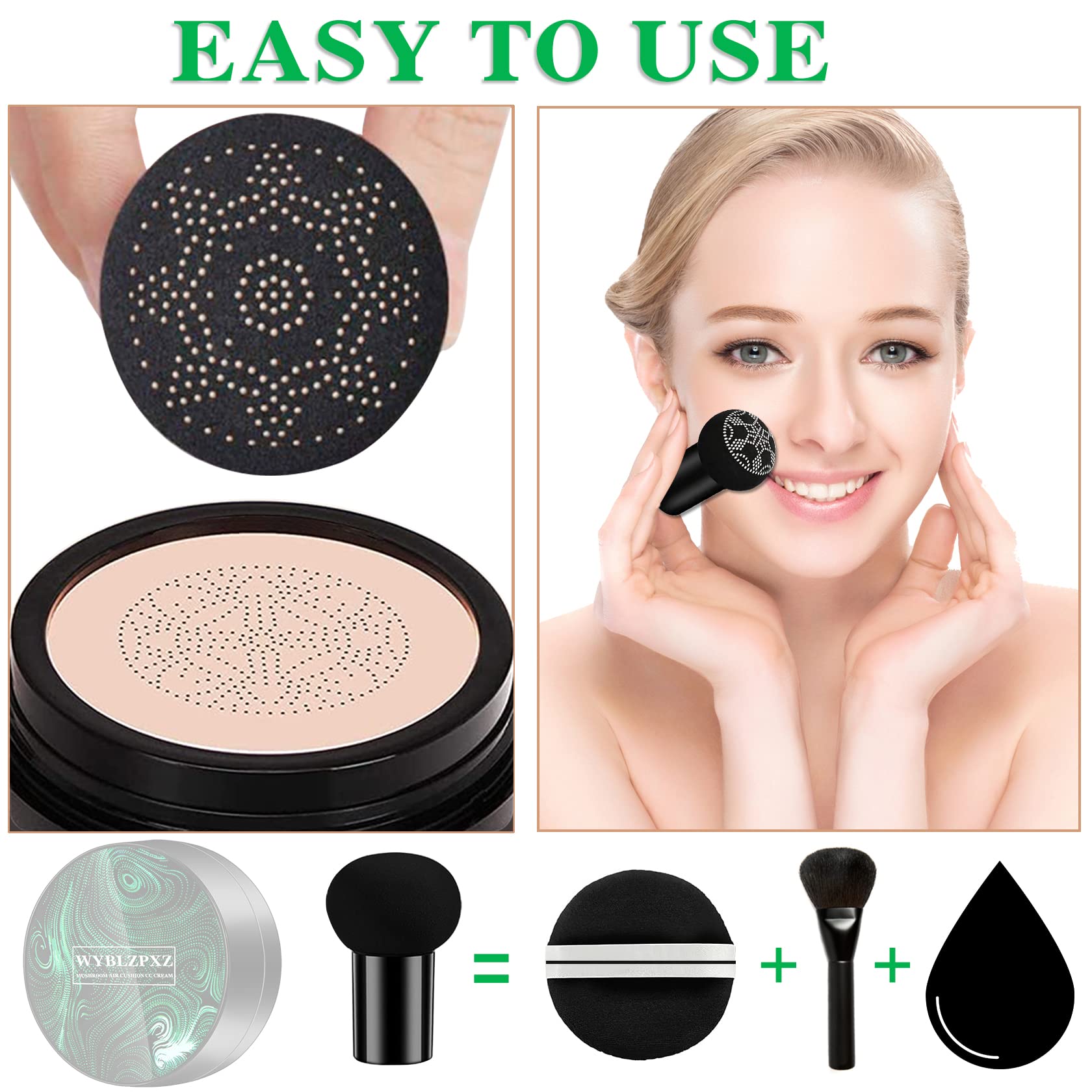 Applying CC cream with mushroom sponge