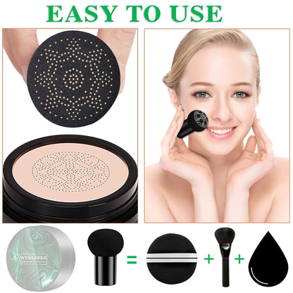 Applying CC cream with mushroom sponge