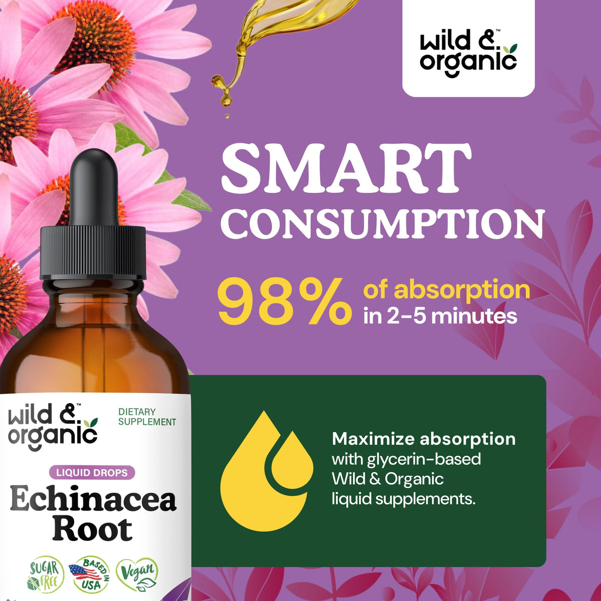 Wild and Organic Echinacea drops vegan and alcohol-free label