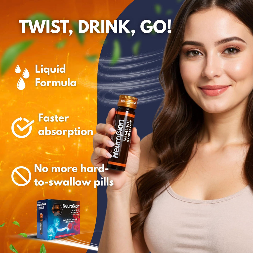 Close up of Neurobion liquid dietary supplement vial