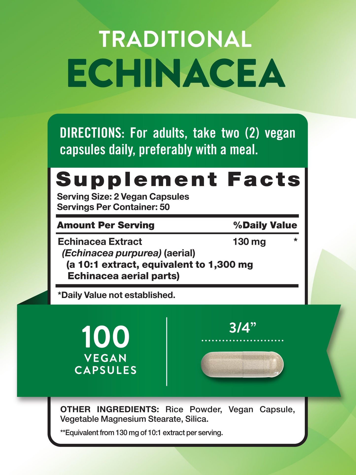 Nature's Truth Echinacea 100 capsule bottle label details