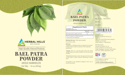 Close-up of the authentic Aegle marmelos fine green powder showing its pure herbal texture.