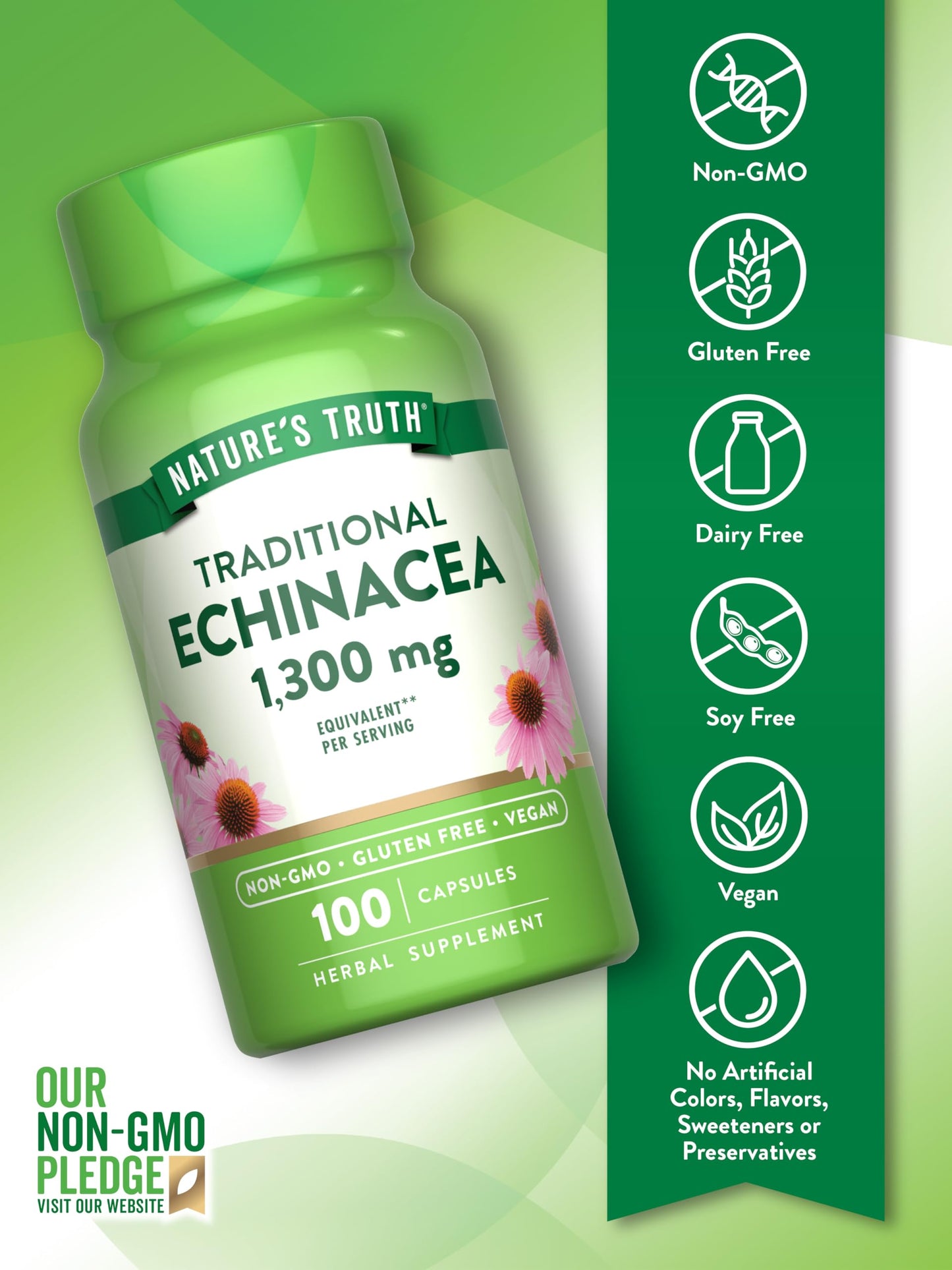 Side view of Nature's Truth Echinacea supplement bottle