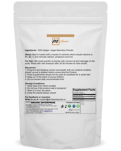 mGanna 100 percent natural Aegle Marmelos supplement bag nutrition facts