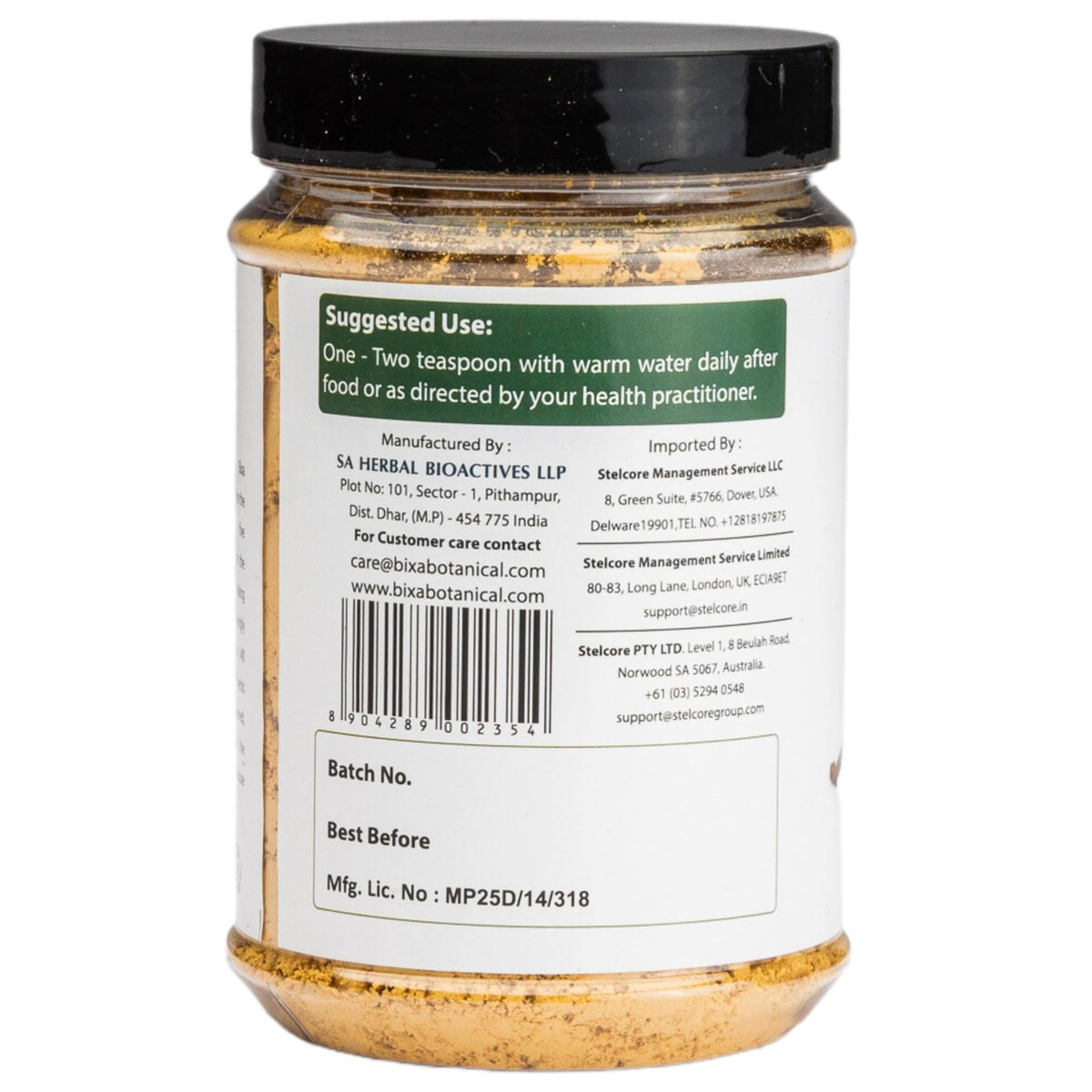Bixa Botanical Bilva herbal food supplement packaging details and directions