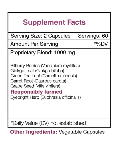 Side profile of imported Falcon Eye 1000 milligram capsules for digital eye strain relief