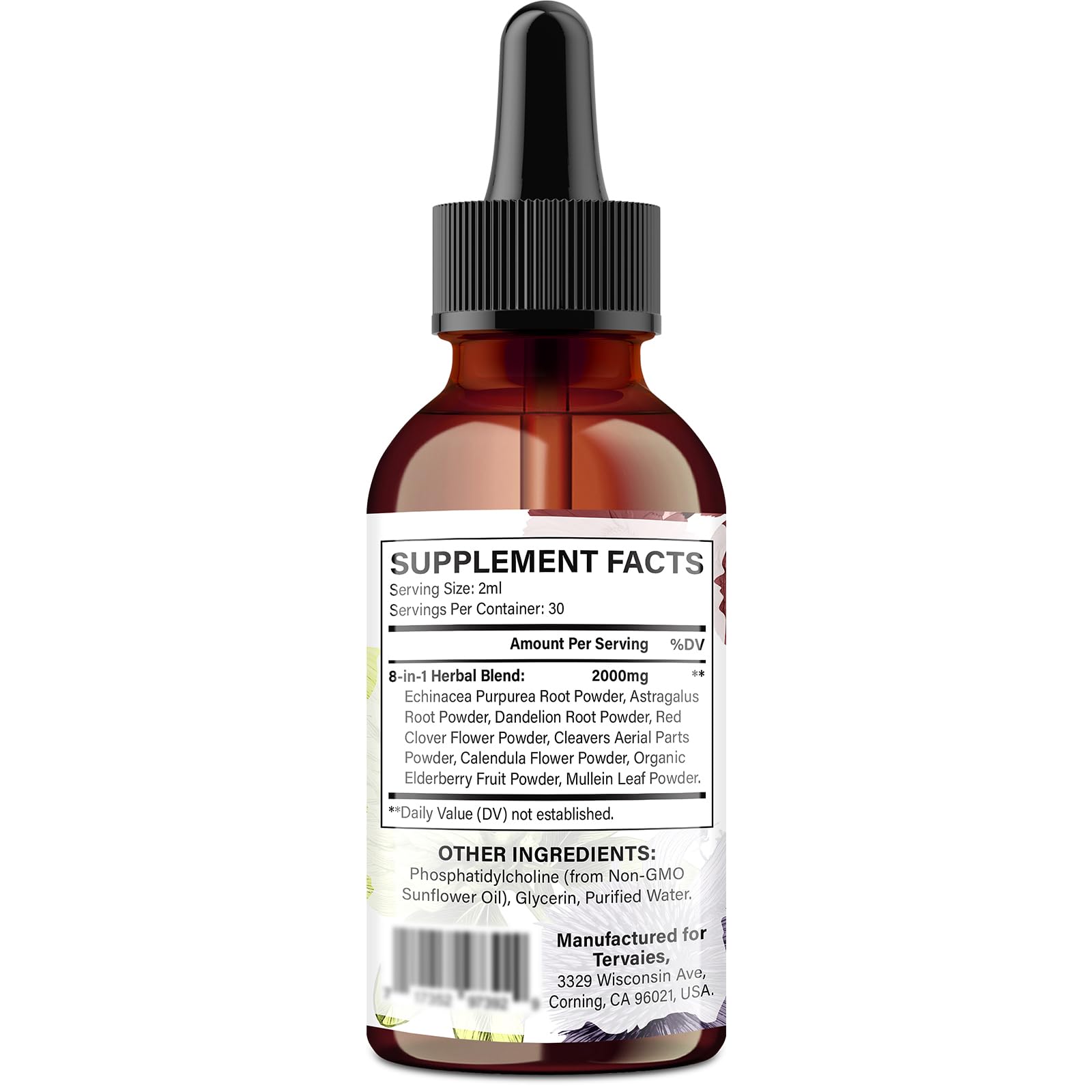 Tervaies herbal supplement bottle with liposomal technology label