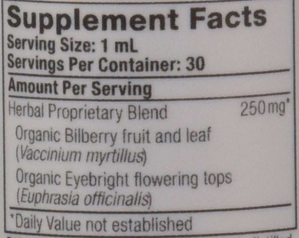 Authentic imported non-GMO vision support liquid extract back ingredients panel