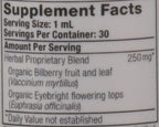 Authentic imported non-GMO vision support liquid extract back ingredients panel