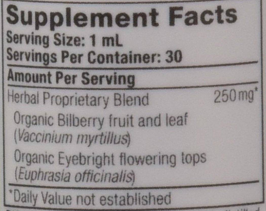 Authentic imported non-GMO vision support liquid extract back ingredients panel