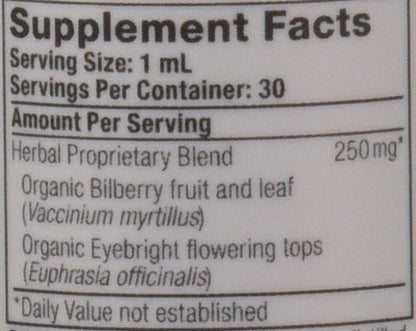 Authentic imported non-GMO vision support liquid extract back ingredients panel