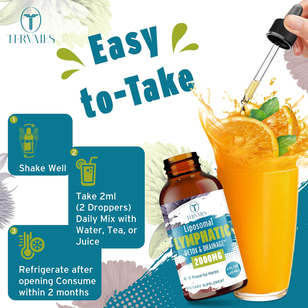 Tervaies liquid lymphatic support supplement usage instruction label
