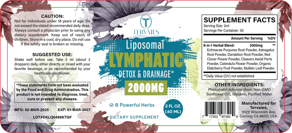 Tervaies Liposomal Lymphatic Drops bottle with dropper included