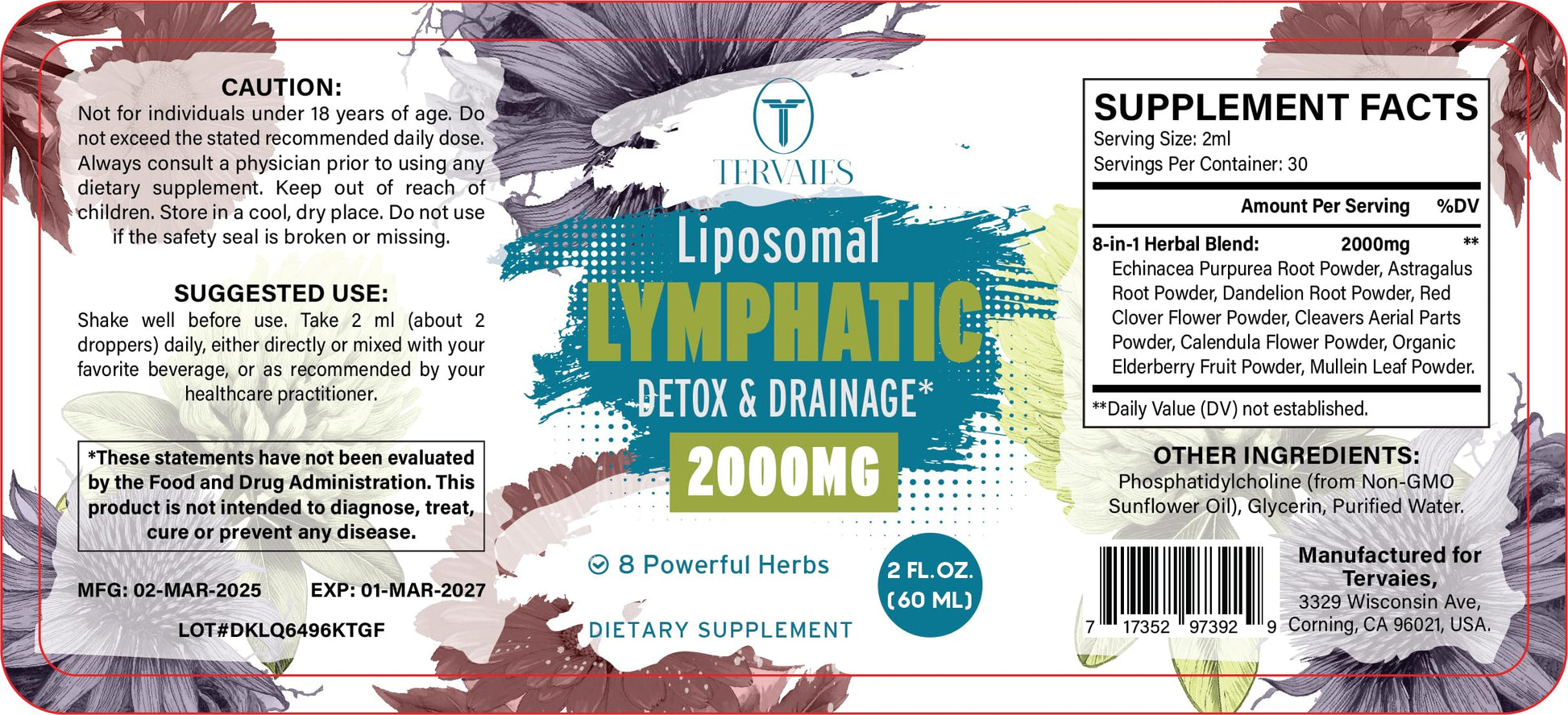 Tervaies Liposomal Lymphatic Drops bottle with dropper included