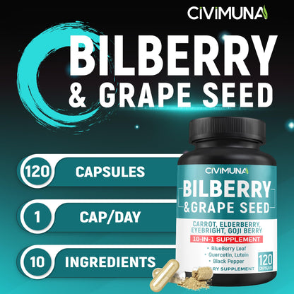 CIVIMUNA 10-in-1 herbal supplement label showing grape seed and carrot ingredients
