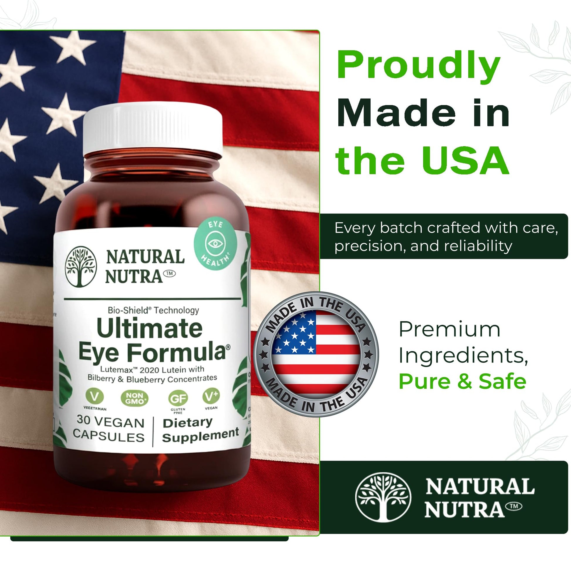 Natural Nutra Ultimate Eye Health two pack imported supplement bottles for digital strain protection.