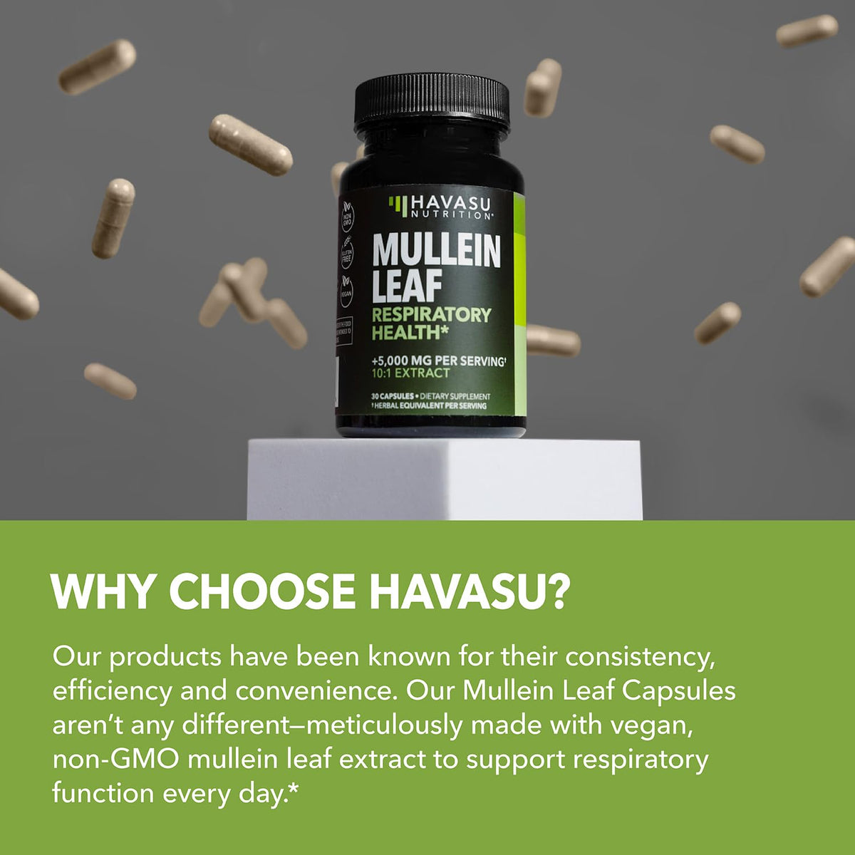 Close up of Havasu Nutrition lung support capsule bottle