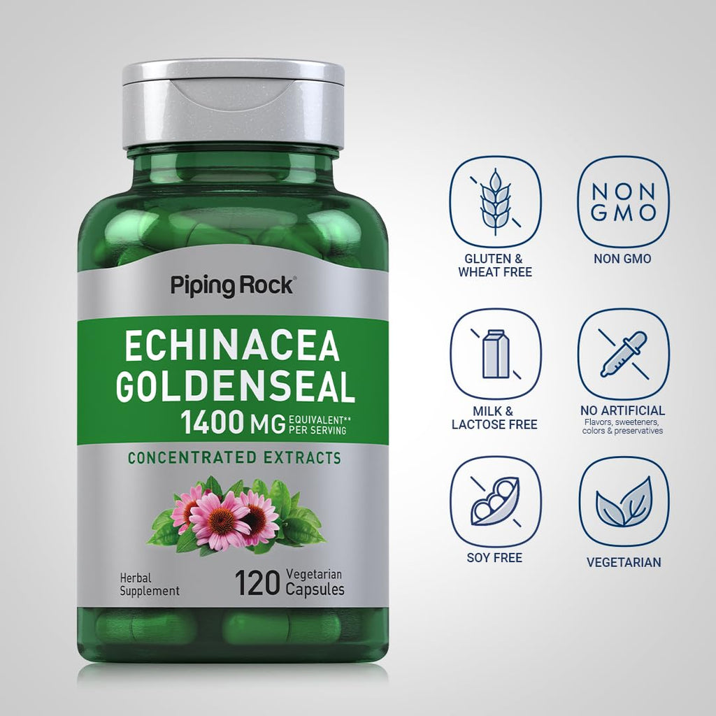 Back of Piping Rock Echinacea Goldenseal bottle showing ingredients