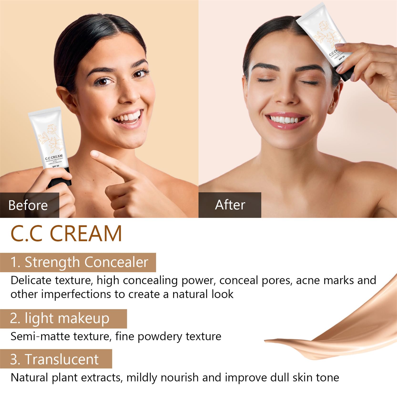 Close up of Cappuvini CC cream SPF 50 label