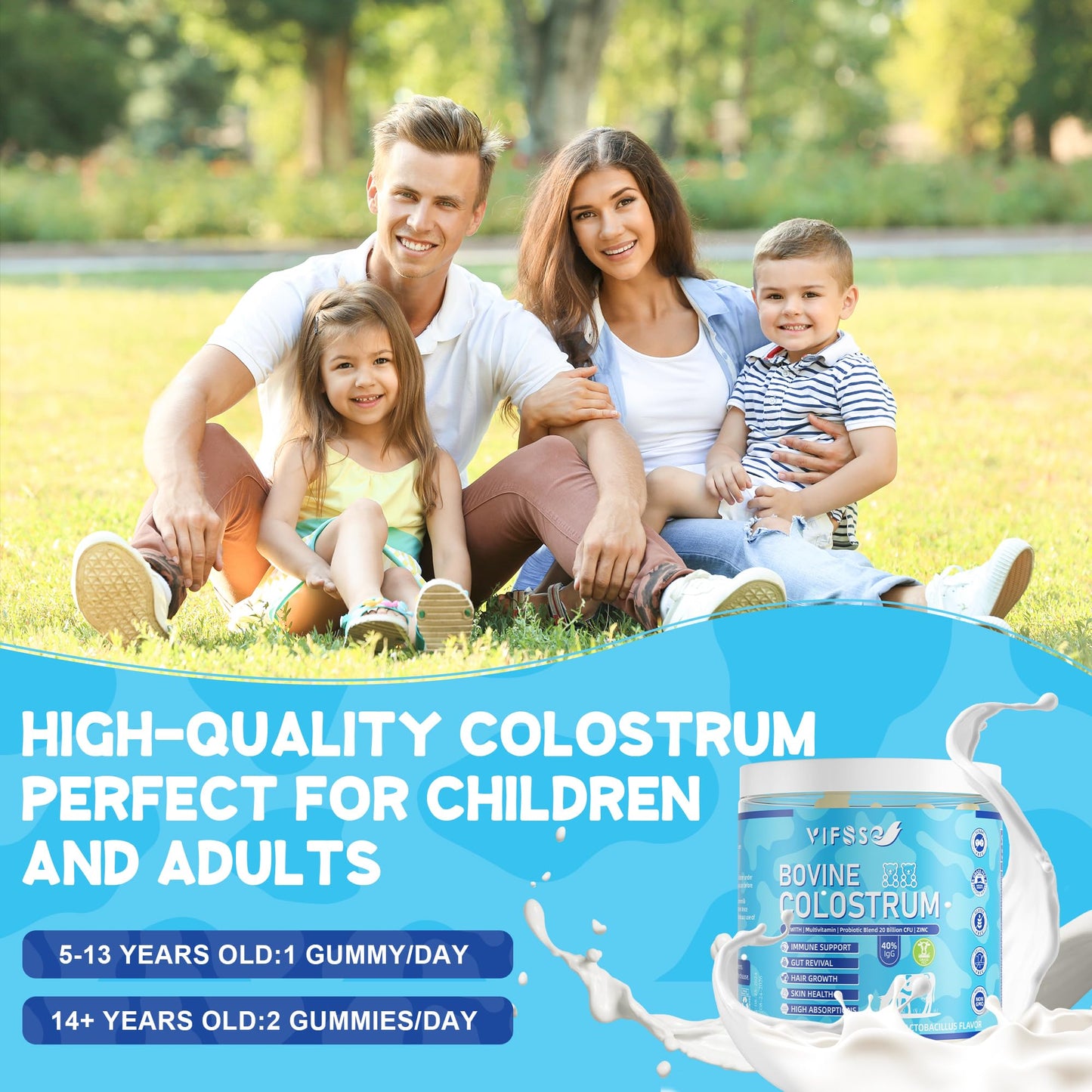 Vifssg 120 gelatin free gummies bottle showing twenty billion CFU probiotics benefit