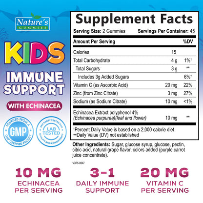 Natures Craft Kids Immune Support Gummies nutritional label
