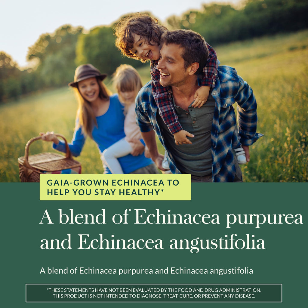 Close up of Gaia Herbs Echinacea Supreme nutritional facts