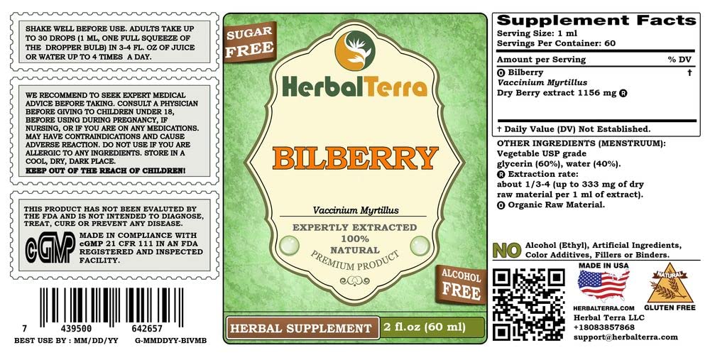 Herbal Terra Vaccinium Myrtillus twin pack bottles showing the glass dropper and clean herbal ingredients list