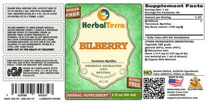 Herbal Terra Vaccinium Myrtillus twin pack bottles showing the glass dropper and clean herbal ingredients list