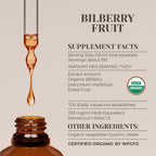 High potency Vaccinium myrtillus herbal extract tincture showing the nutritional label details.