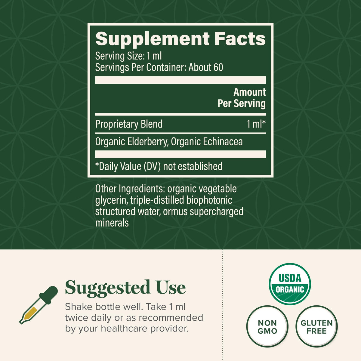 Organic Elderberry and Echinacea herbal extract label details