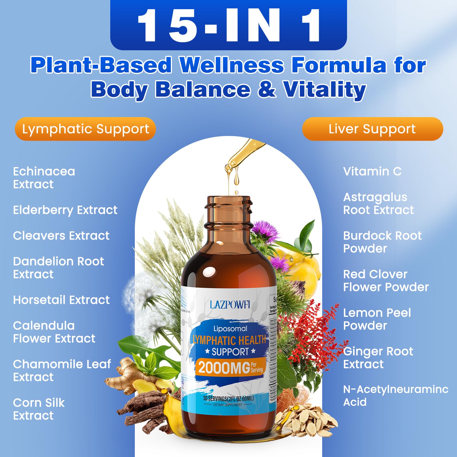 Lazpowfi lymphatic supplement bottle showing strawberry flavor label