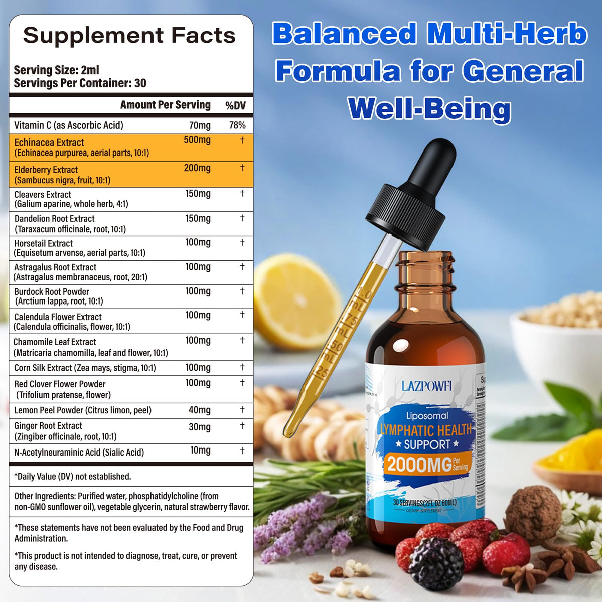 Close up of Lazpowfi liposomal dropper bottle