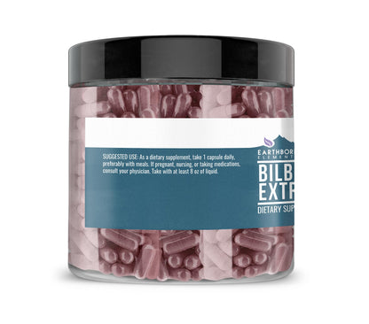 Pure and undiluted bilberry capsules bottle label showing clean ingredient profile